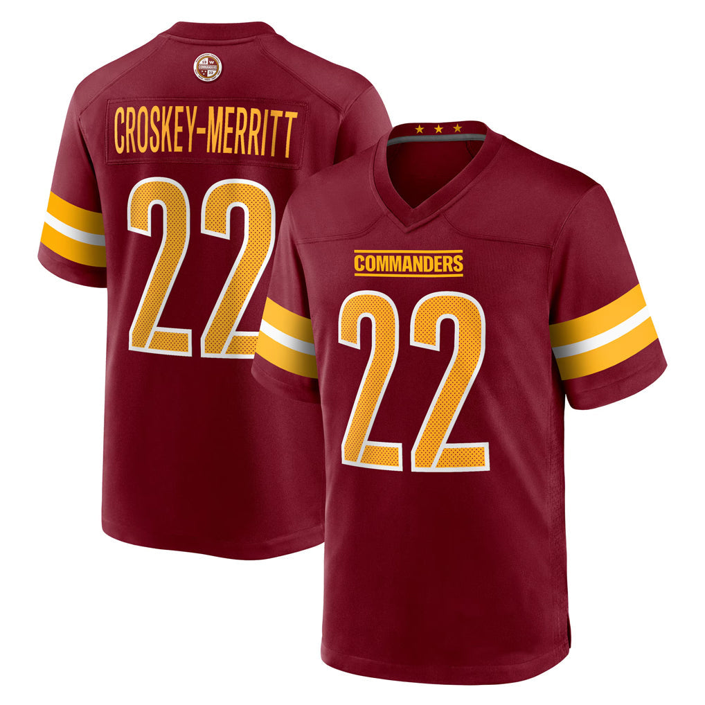Punc W.Commanders #22 Jacory Croskey-Merritt Player Burgundy Home Game Stitched Jerseys