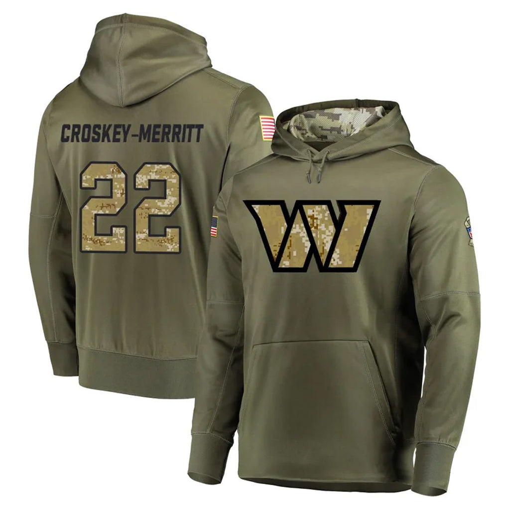Punc W.Commanders #22 Jacory Croskey-Merritt Player Olive Salute to Service Limited Hoodies Stitched Jerseys