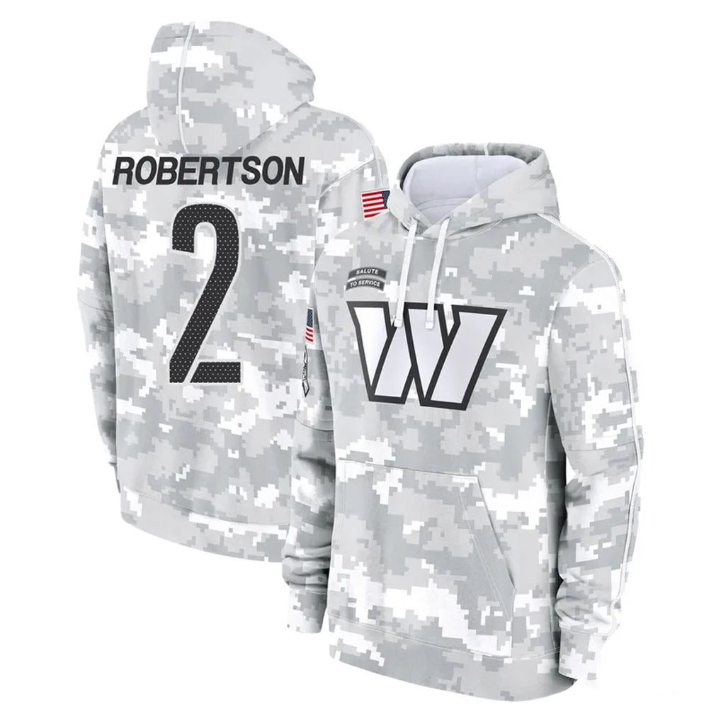 Punc W.Commanders #2 Amik Robertson Player Arctic Camo Limited Salute to Service Pullover Hoodies Game Stitched Jerseys