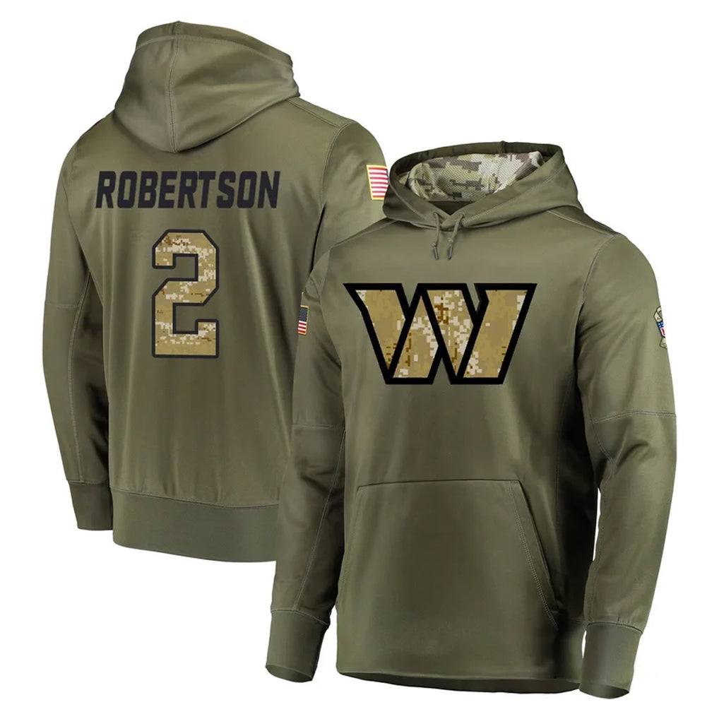 Punc W.Commanders #2 Amik Robertson Player Olive Salute to Service Pullover Hoodie Limited Home Game Stitched Jerseys