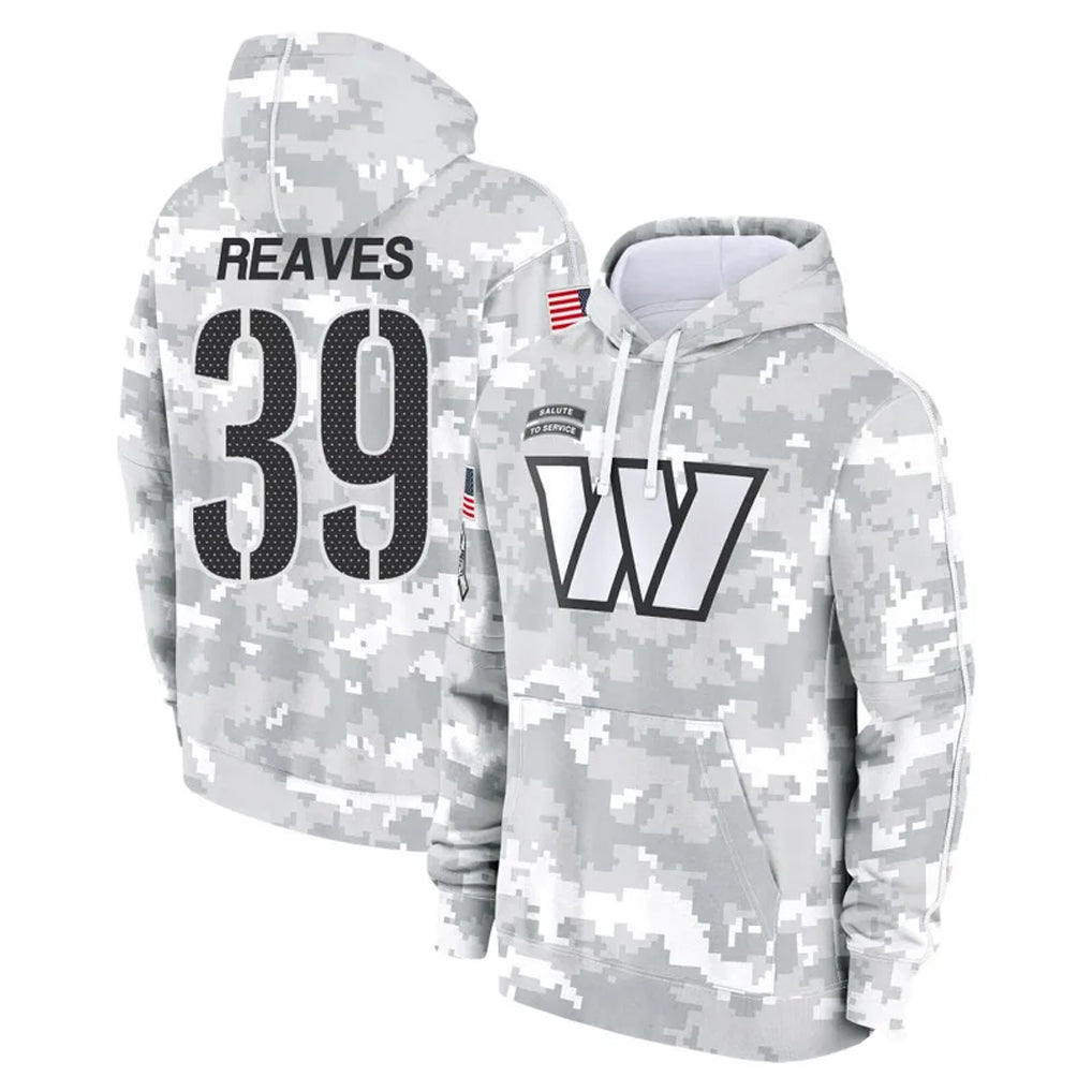 Punc W.Commanders #39 Jeremy Reaves Player Arctic Camo Limited Salute to Service Pullover Hoodies Game Stitched Jerseys