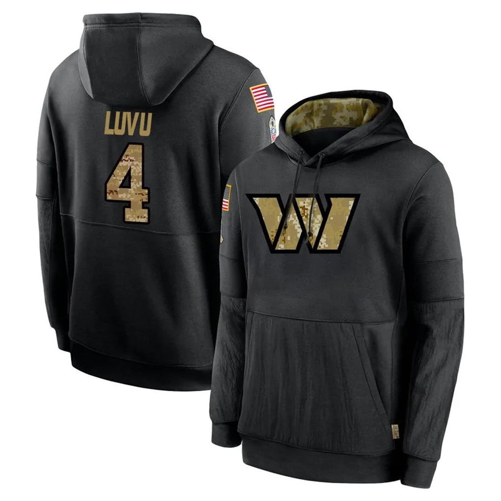 Punc W.Commanders #4 Frankie Luvu Player Black Salute to Service Hoodies Stitched Jerseys