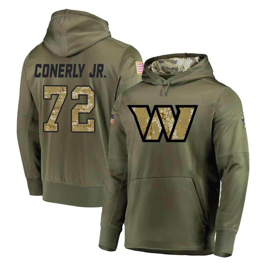 Punc W.Commanders #72 Josh Conerly Jr. Player Olive Salute to Service Pullover Hoodie Limited Home Game Stitched Jerseys