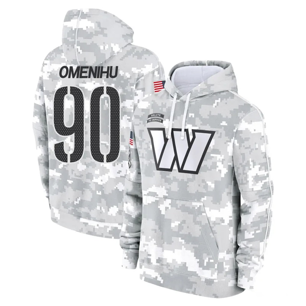 Punc W.Commanders #90 Charles Omenihu Player Arctic Camo Limited Salute to Service Pullover Hoodies Game Stitched Jerseys