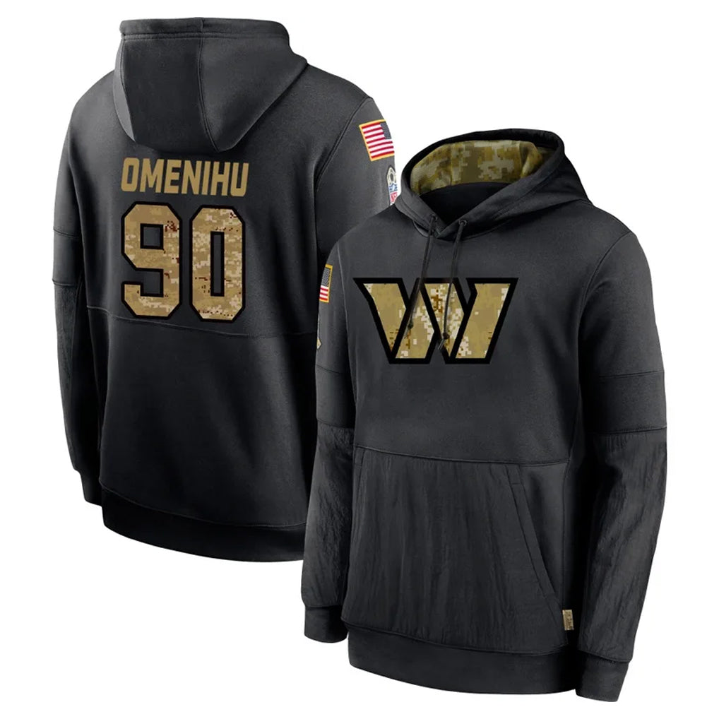 Punc W.Commanders #90 Charles Omenihu Player Black Salute to Service Performance Pullover Hoodies Home Game Stitched Jerseys