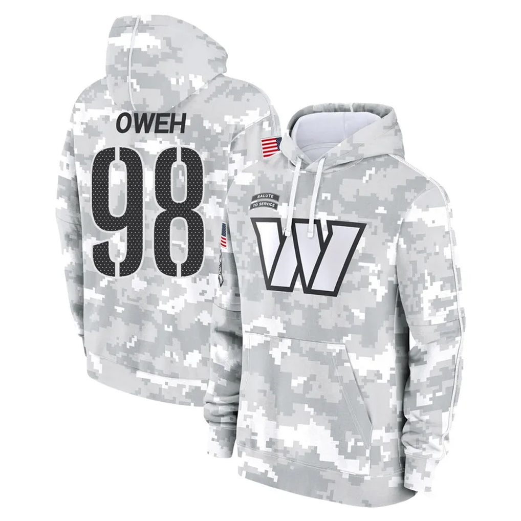 Punc W.Commanders #98 Odafe Oweh Player Arctic Camo Limited Salute to Service Pullover Hoodies Game Stitched Jerseys