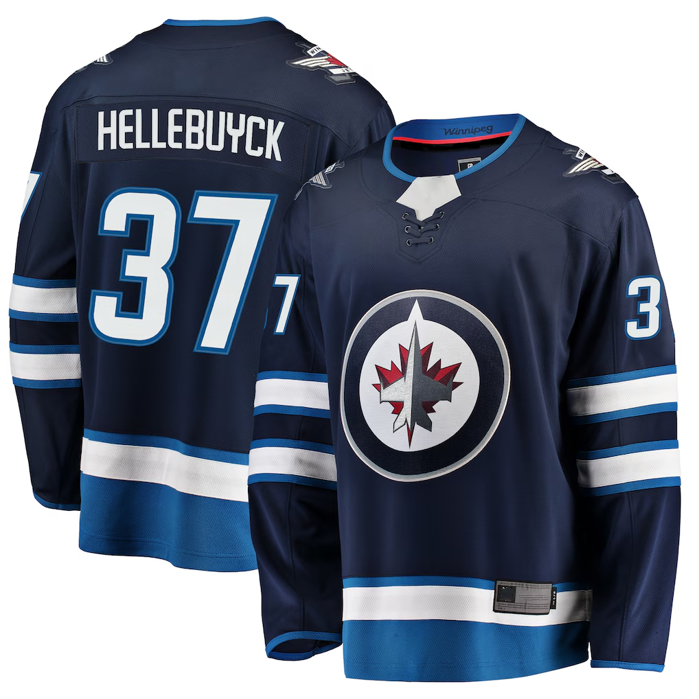 Punc W.Jets #37 Connor Hellebuyck Navy Breakaway Replica Jerseys