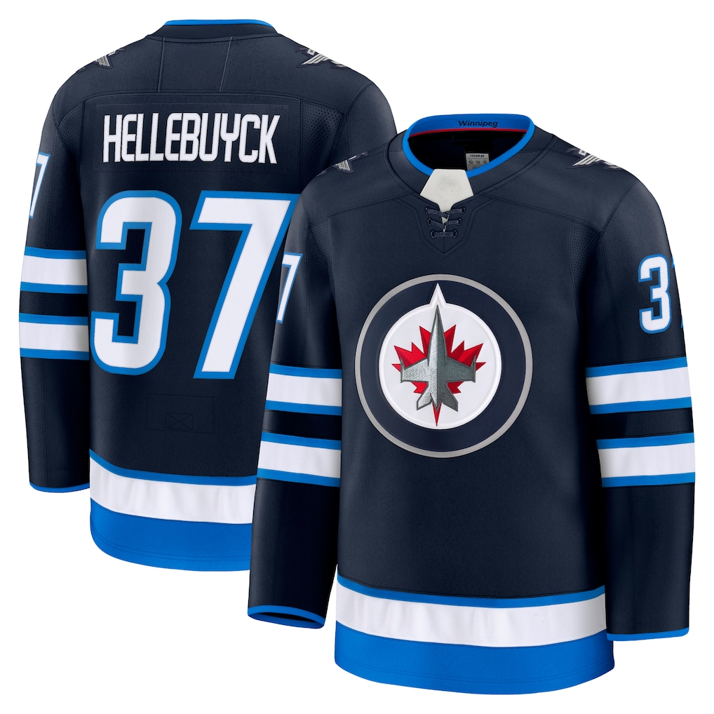 Punc W.Jets #37 Connor Hellebuyck Navy Home Premium Jerseys