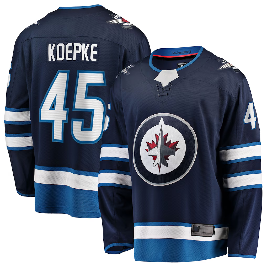 Punc W.Jets #45 Cole Koepke Navy Home Breakaway Jerseys