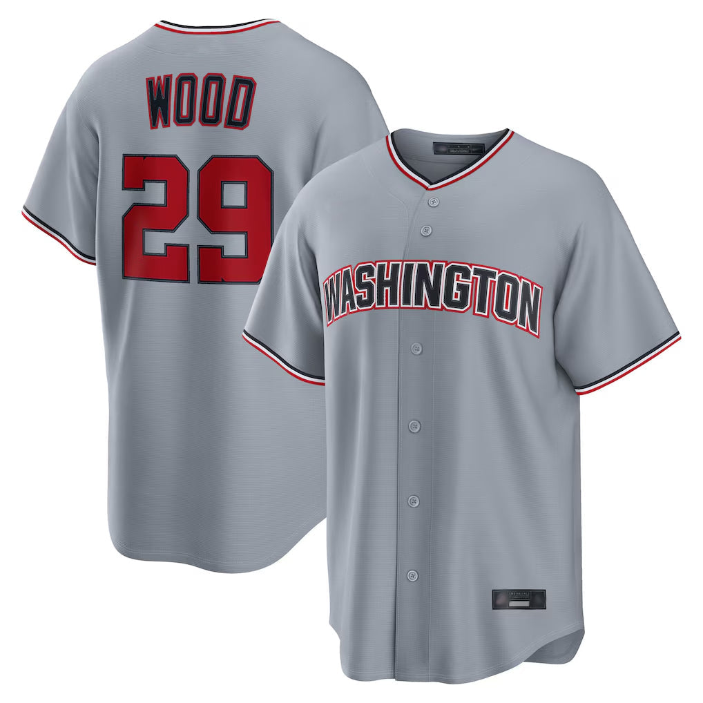 Punc W.Nationals #29 James Wood Player Gray Road Replica Stitched Jerseys