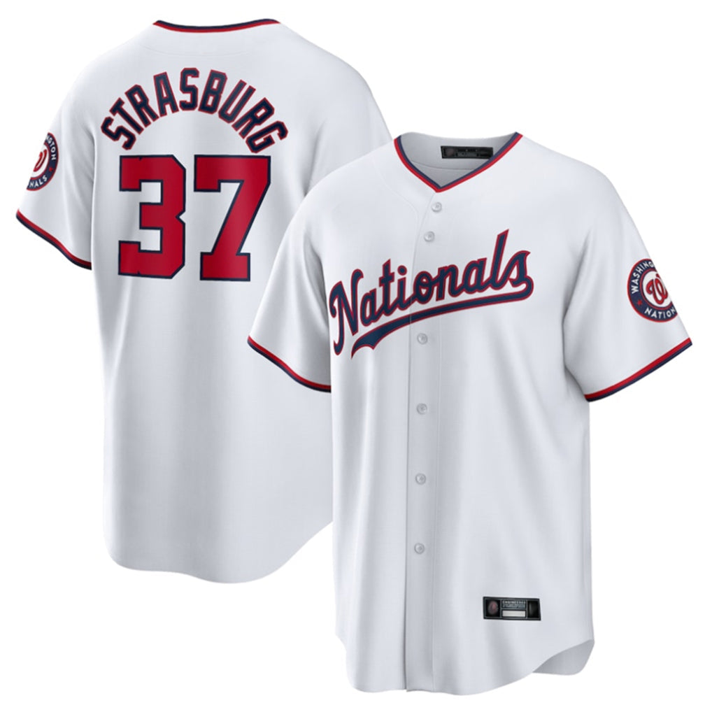 Punc W.Nationals #37 Stephen Strasburg Player White Home Game Stitched Jerseys