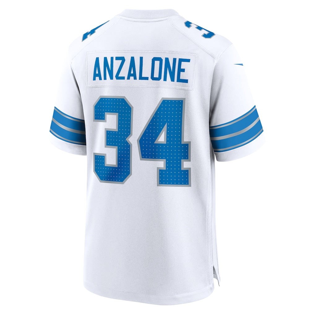 Punc D.Lions #34 Alex Anzalone White Game Jersey