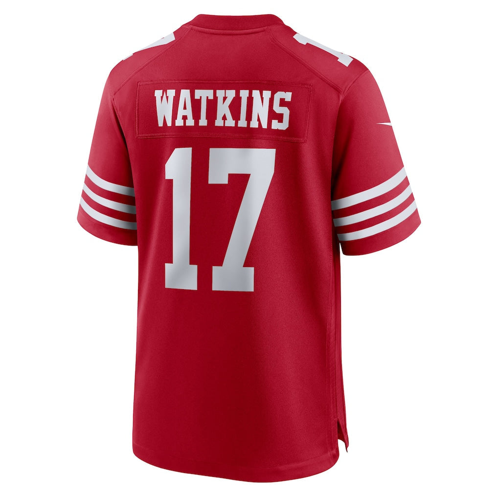 Punc SF.49ers #17 Jordan Watkins Scarlet Team Game Jersey