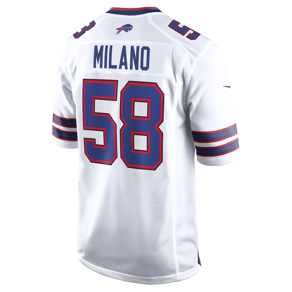 Punc B.Bills #58 Matt Milano White Away Game Player Jersey