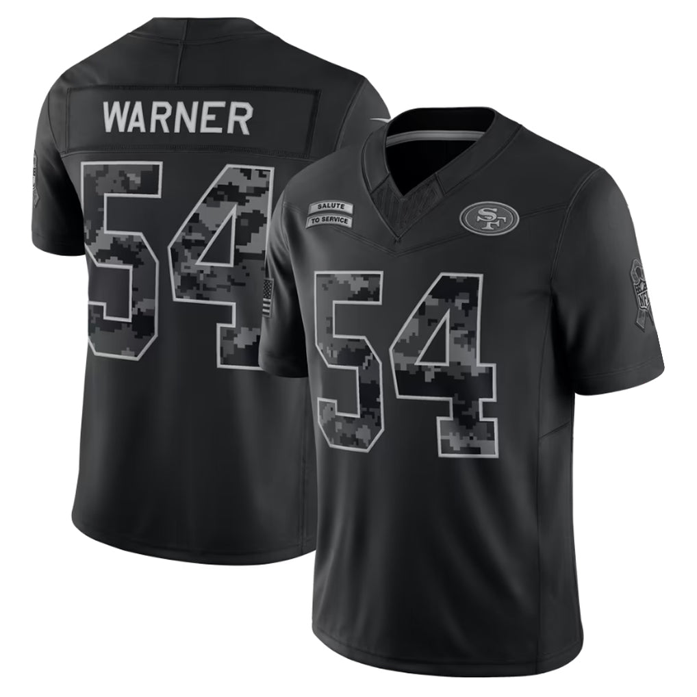 Punc SF.49ers #54 Fred Warner Player Black Limited 2026 Salute to Service Home Game Stitched Jerseys