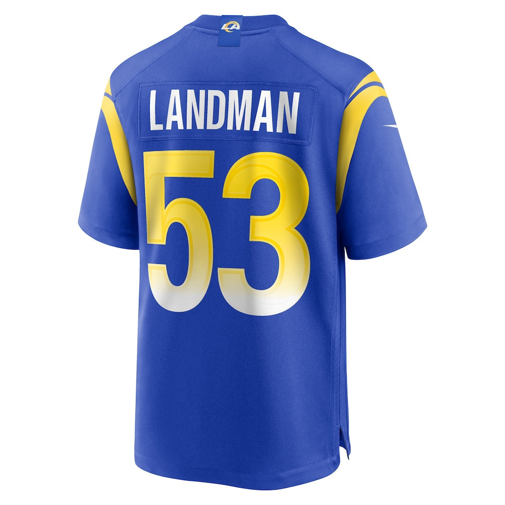 Punc LA.Rams #53 Nate Landman Royal Team Game Jersey