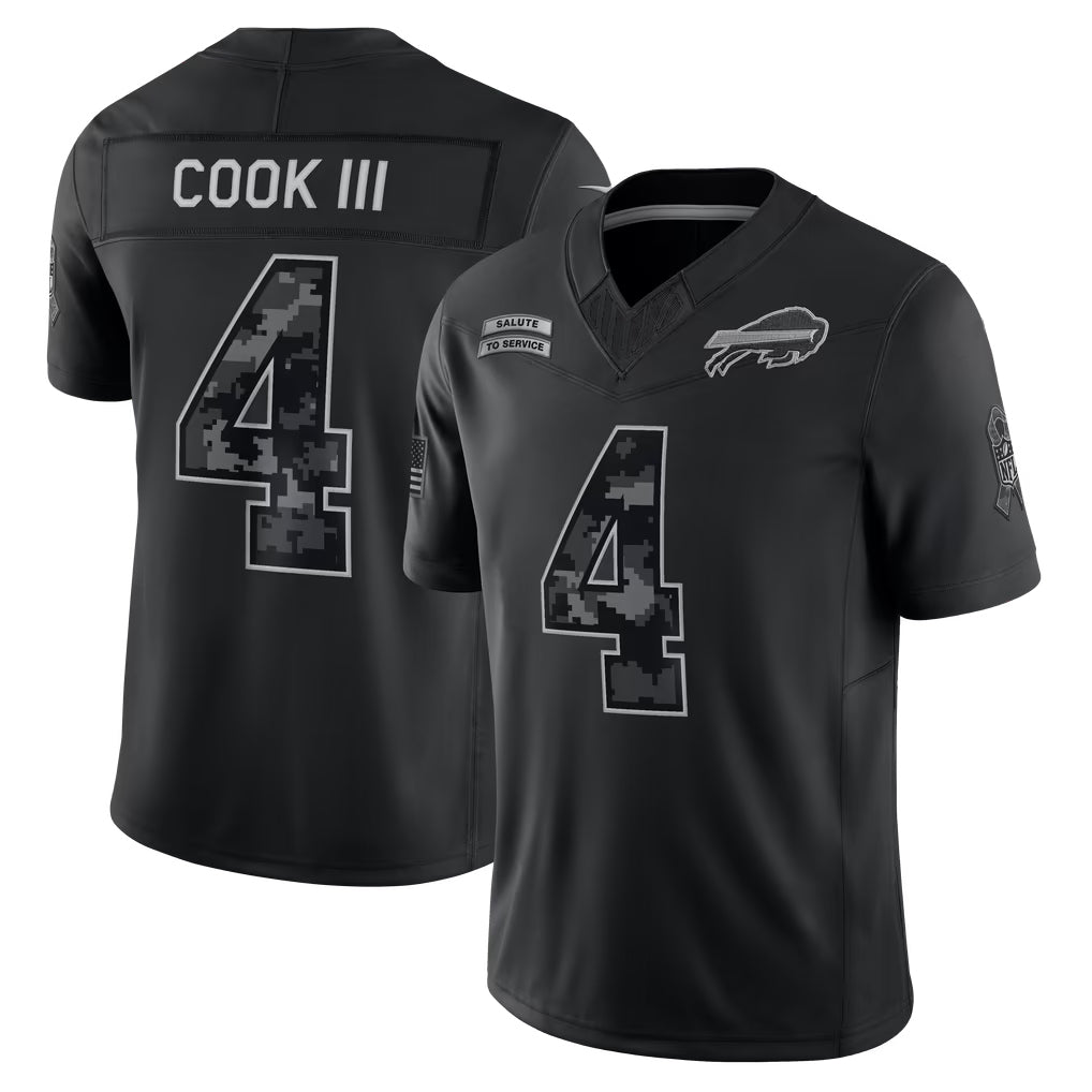 Punc B.Bills #4 James Cook III Player Black Limited 2026 Salute to Service Home Game Stitched Jerseys