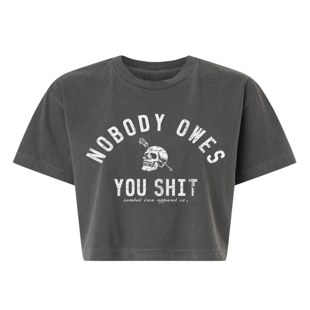 Crovyie cheap jerseys Ordering Nobody Owes You Shit Skull Women's Crop Heavyweight Tee