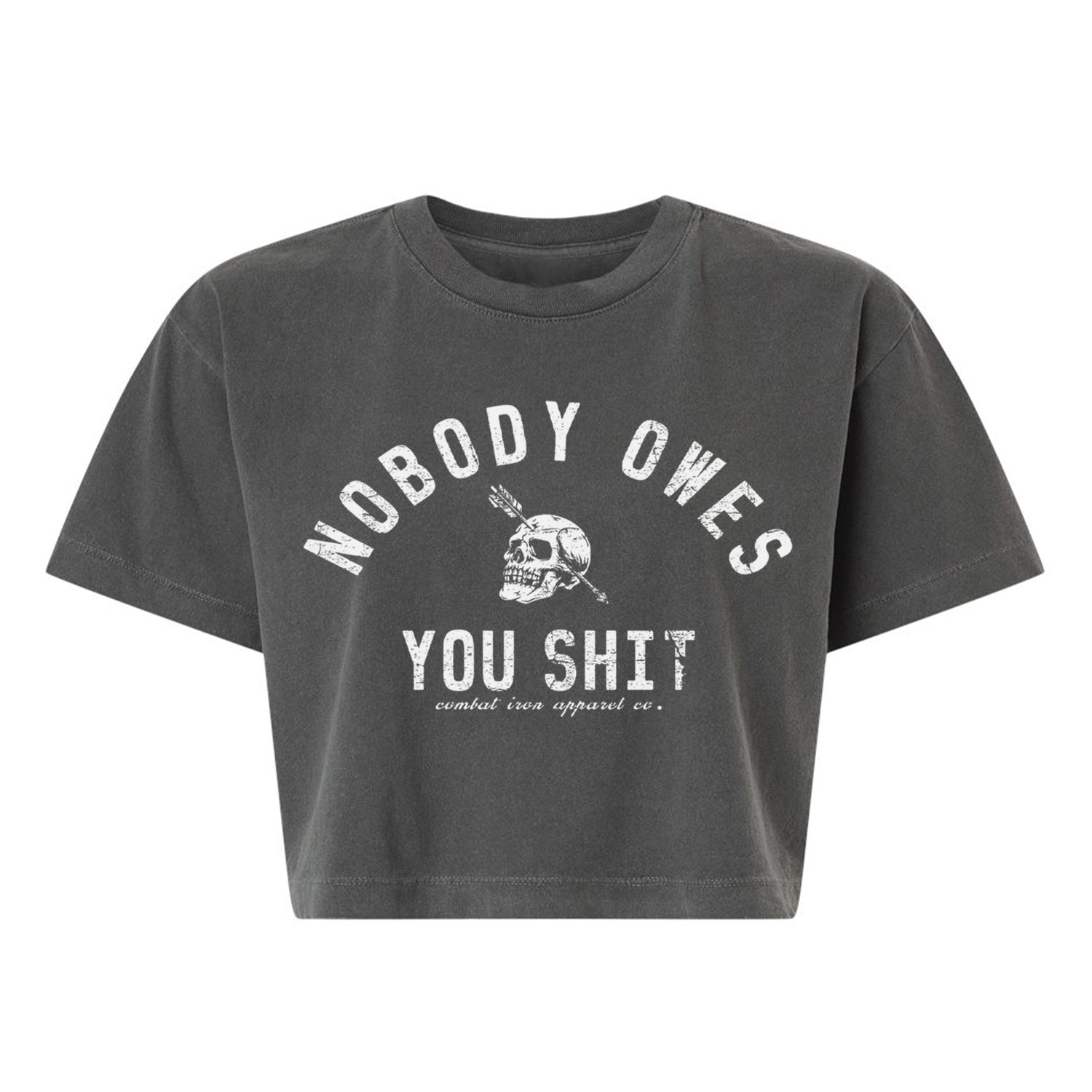 Crovyie cheap jerseys Ordering Nobody Owes You Shit Skull Women's Crop Heavyweight Tee
