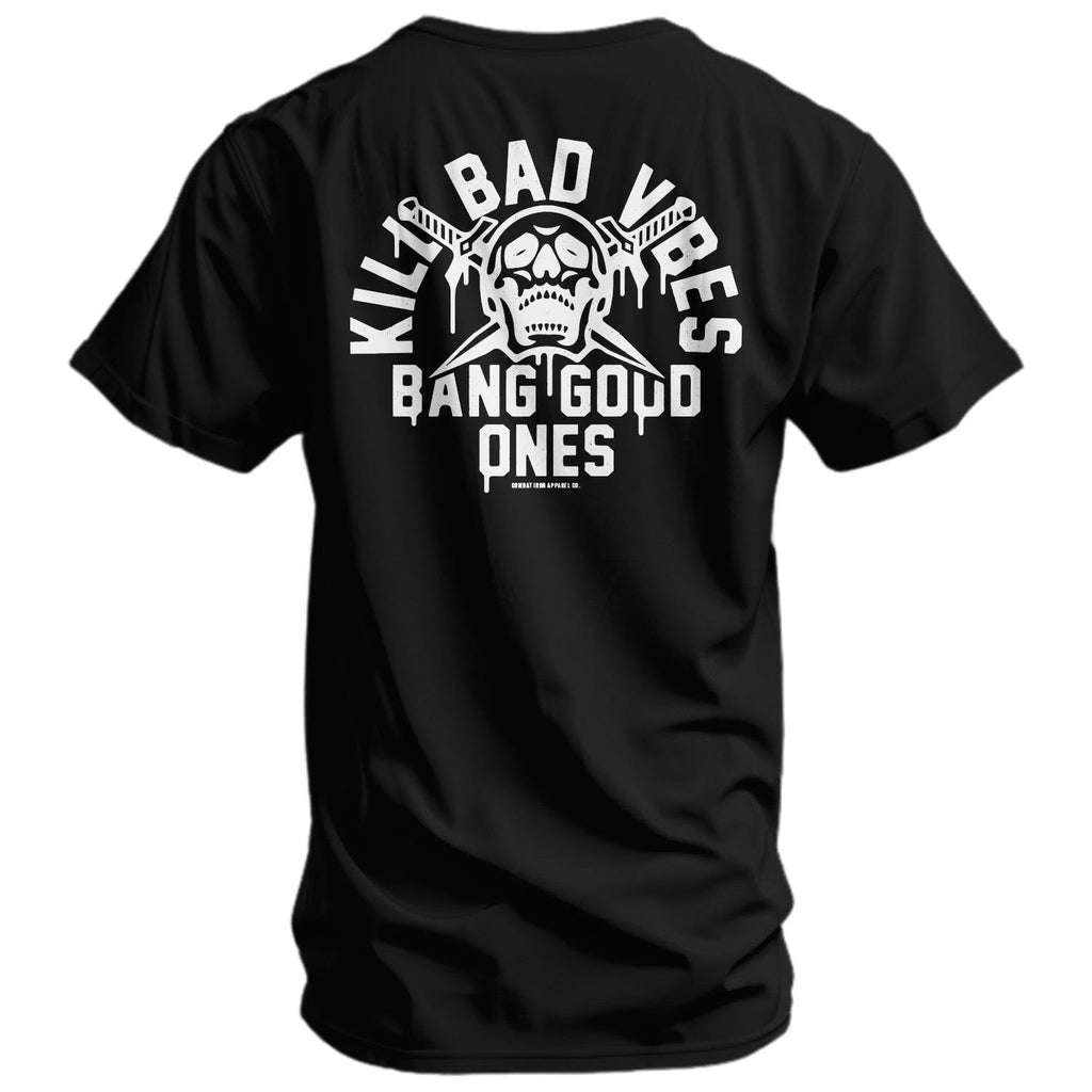 Crovyie cheap jerseys Ordering Kill Bad Vibes. Bang Good Ones Skull Men's T-Shirt