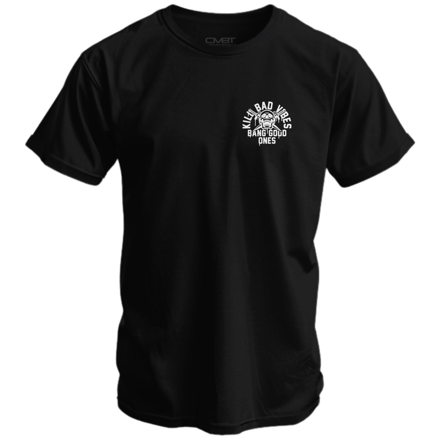 Crovyie cheap jerseys Ordering Kill Bad Vibes. Bang Good Ones Skull Men's T-Shirt